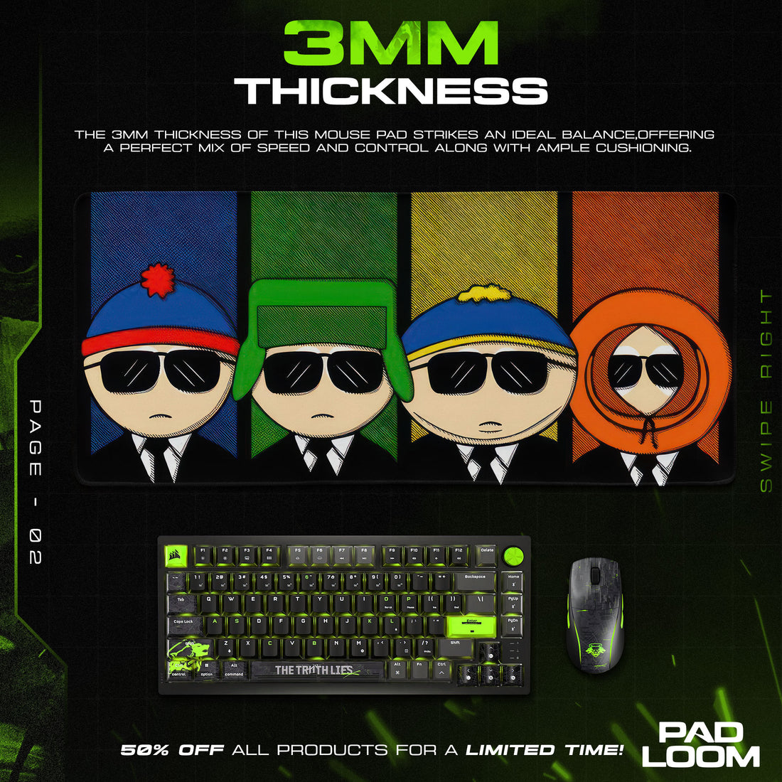 South Park Cool Squad Mouse Pad, Cartoon Gaming Desk Mat