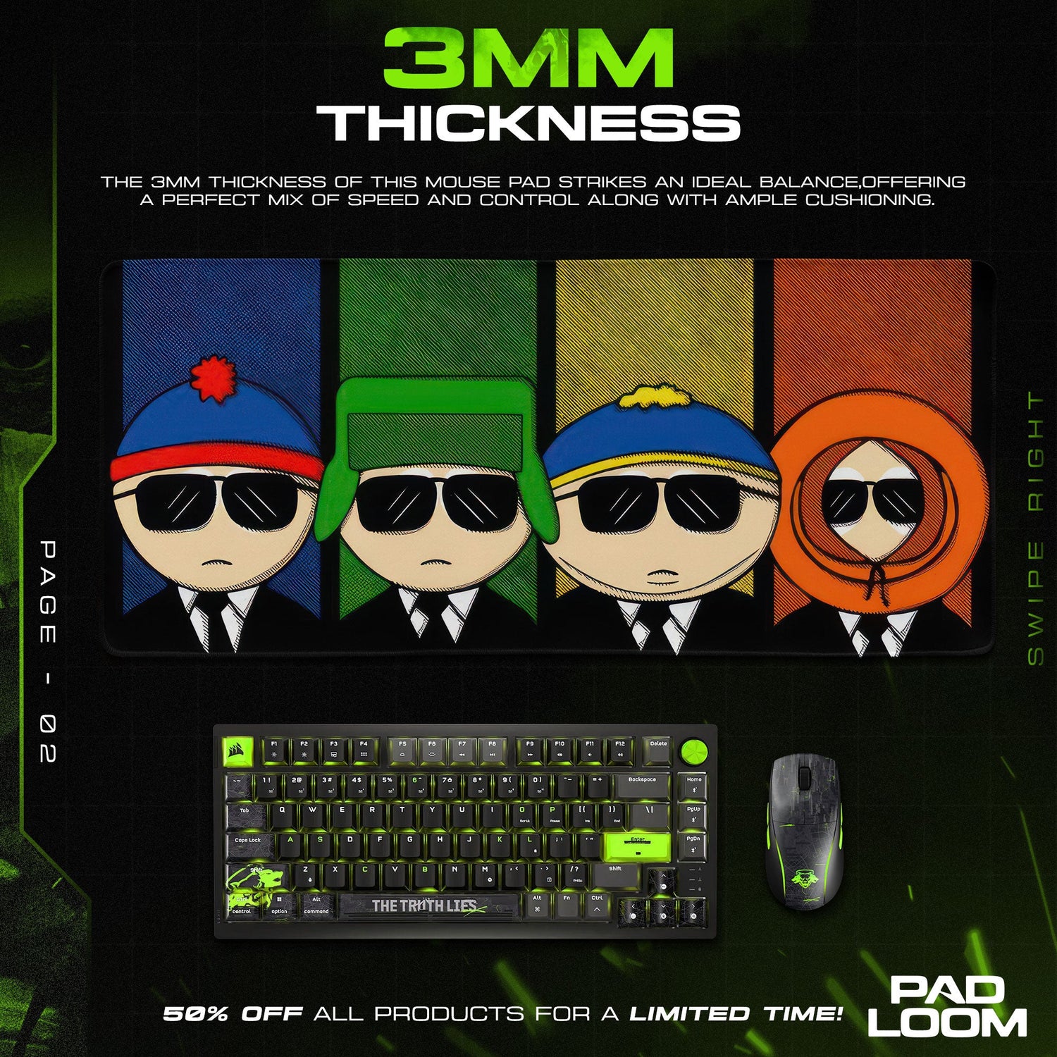 South Park Cool Squad Mouse Pad, Cartoon Gaming Desk Mat Padloom