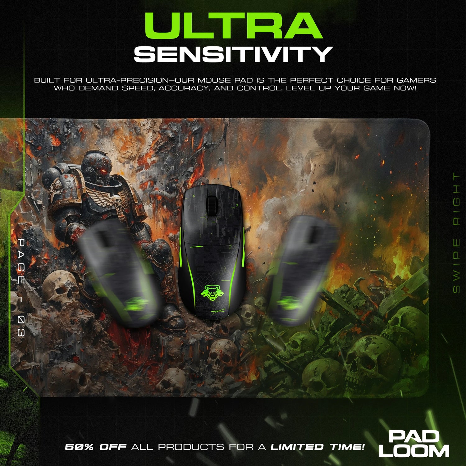 Space Marine Skull Field mouse pad – 11 sizes from 30×40 cm to XXL desk mat