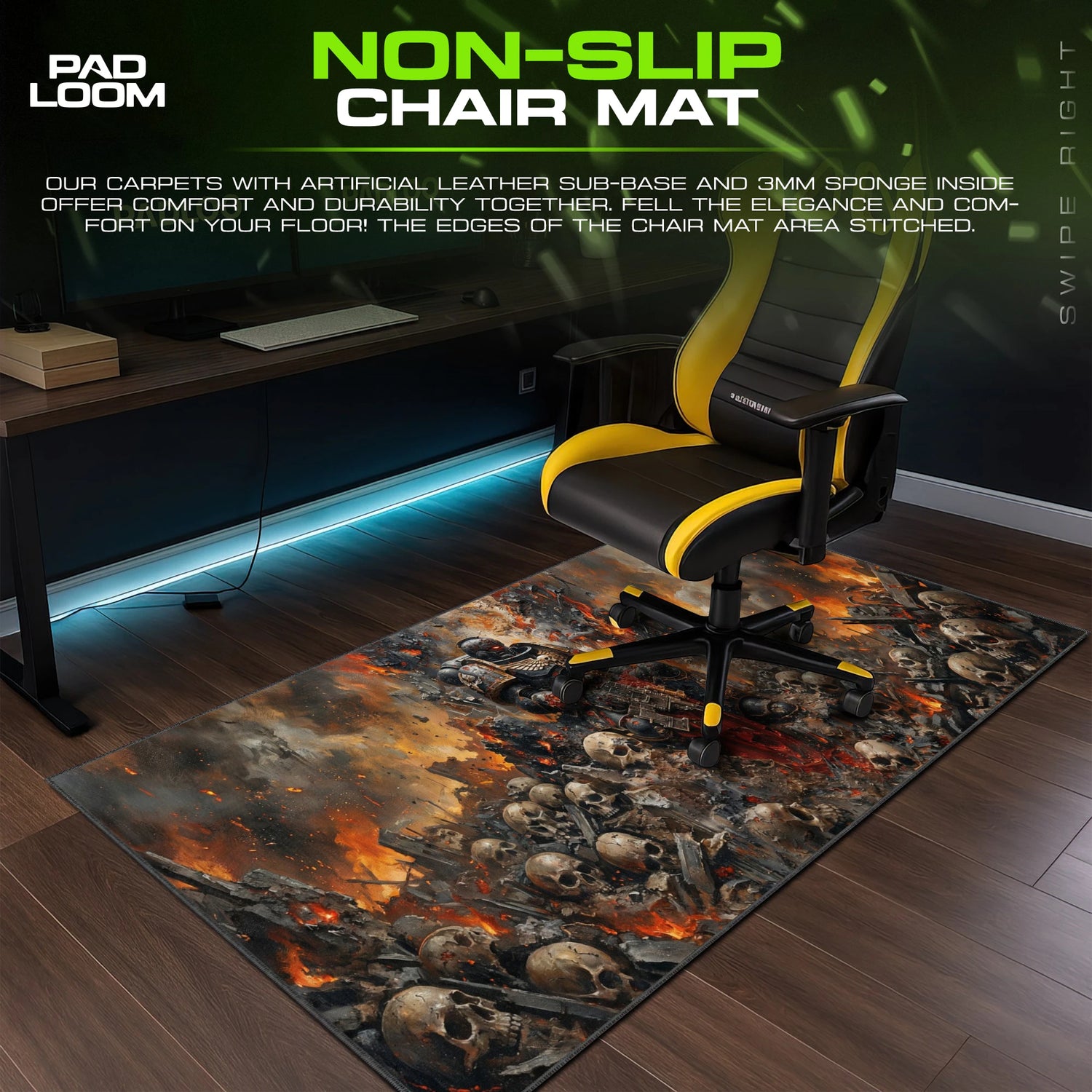 Space Marine Skull Field – stitched-edge, non-slip mouse pad detail