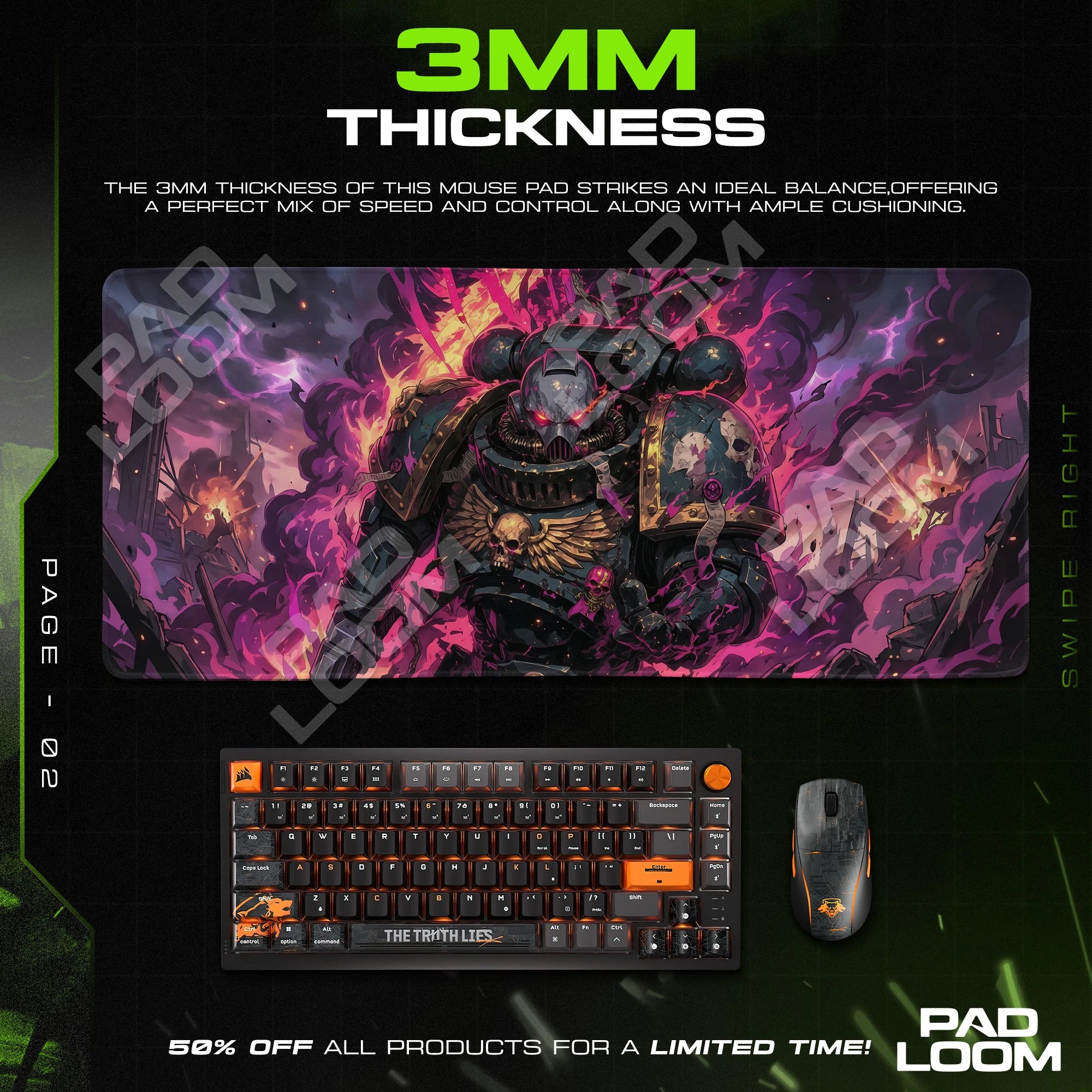Space Marine Warpfire artwork close-up on the mouse pad surface