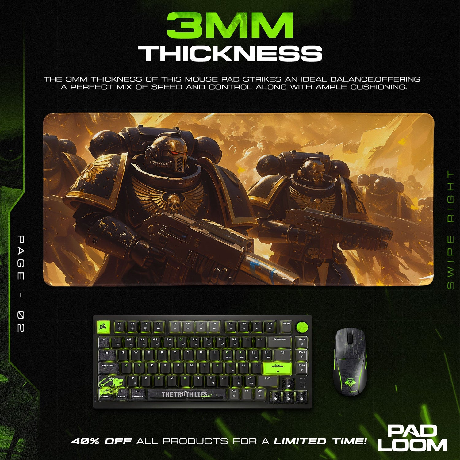 Space Marines Assault Mouse Pad, Warhammer 40K Gaming Desk Mat Padloom