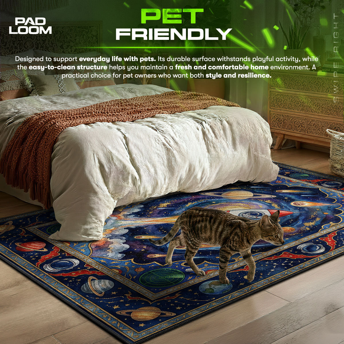 Space Rocket Galaxy Rug - Kids Room Floor Mat