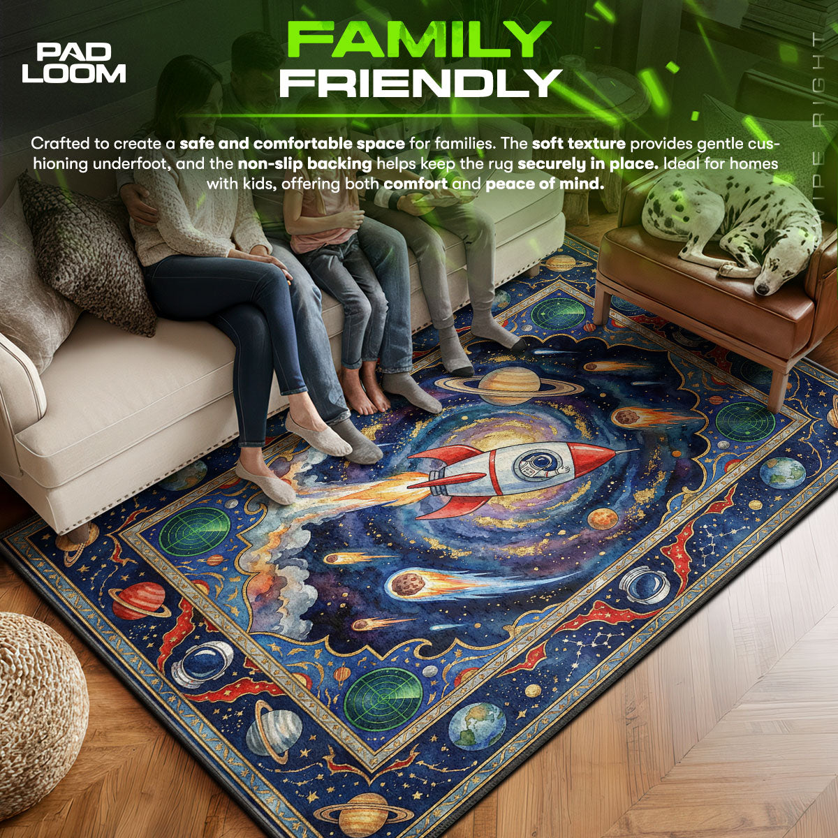 Space Rocket Galaxy Rug - Kids Room Floor Mat