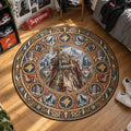 Space Wolf Frost Warhammer round rug in a styled room - Warhammer chair mat