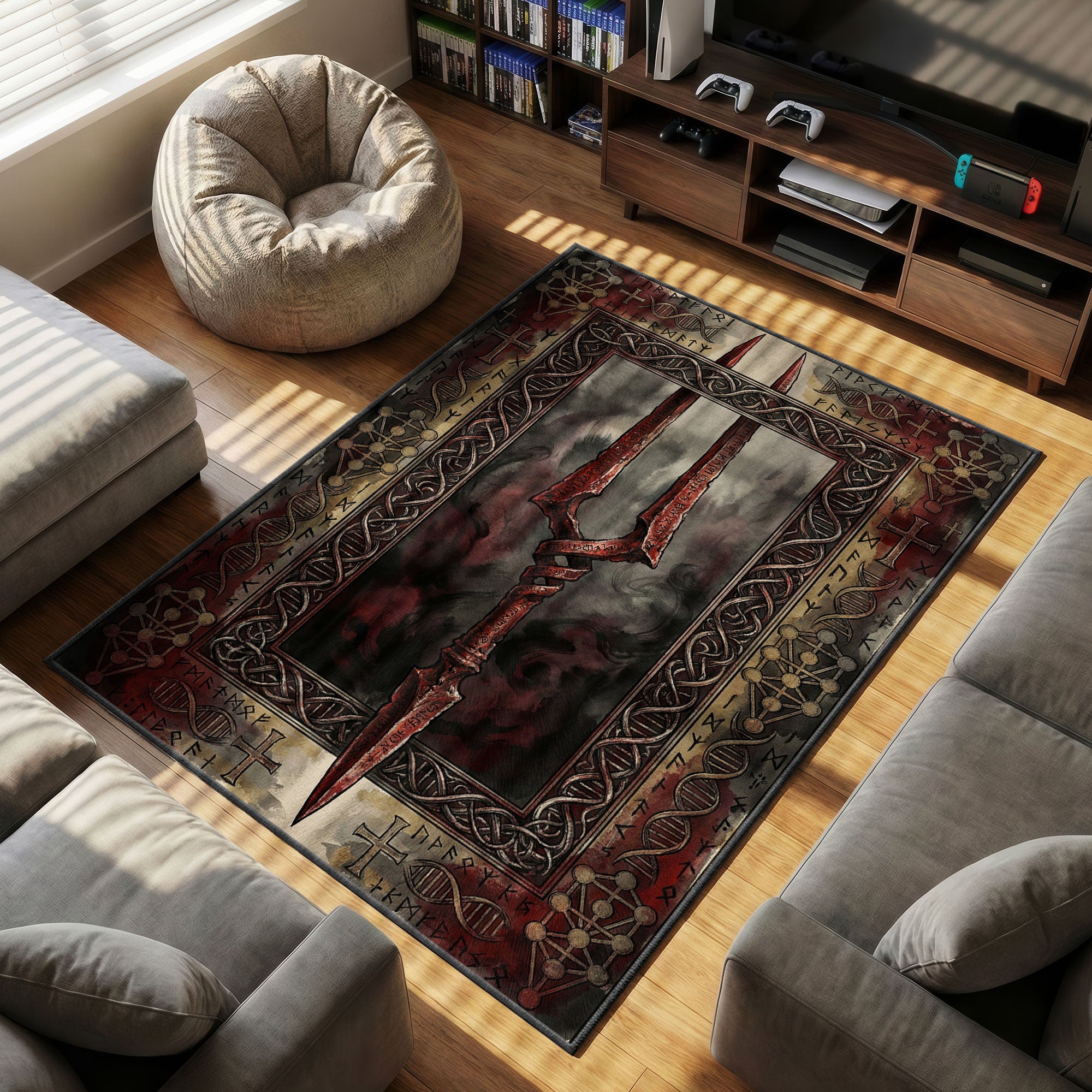 Spear Longinus themed area rug for home decor fans
