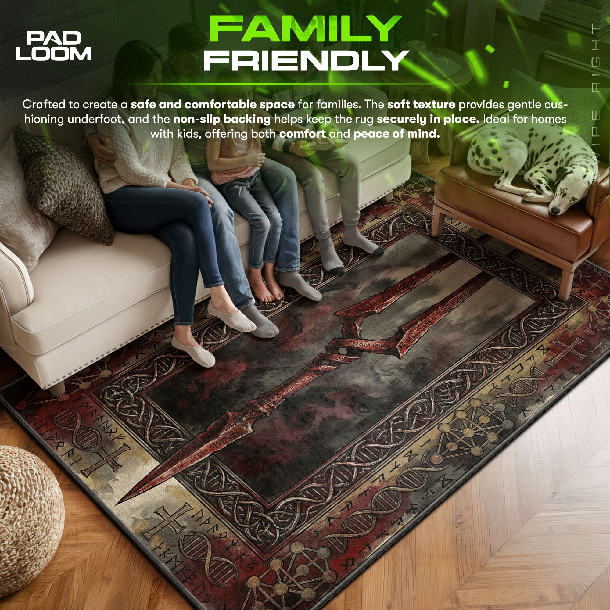 Spear area rug showing full home decor artwork