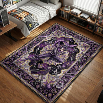 Speed-o'-Sound Sonic in dynamic ninja pose surrounded by shuriken and kunai in a Persian style area rug and floor mat