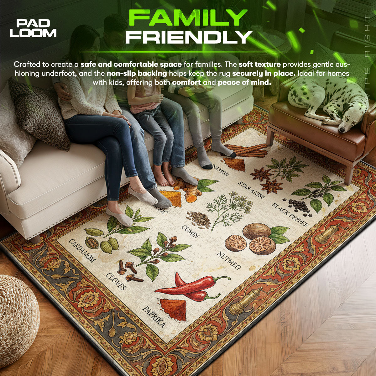 Floor character design printed on rug