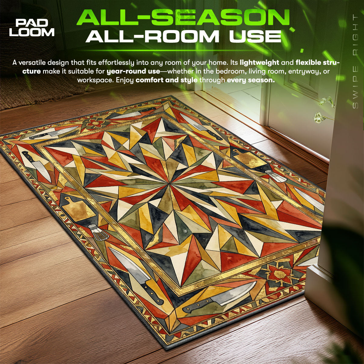 Spice Star Mosaic Rug — Warm Kitchen Floor Mat