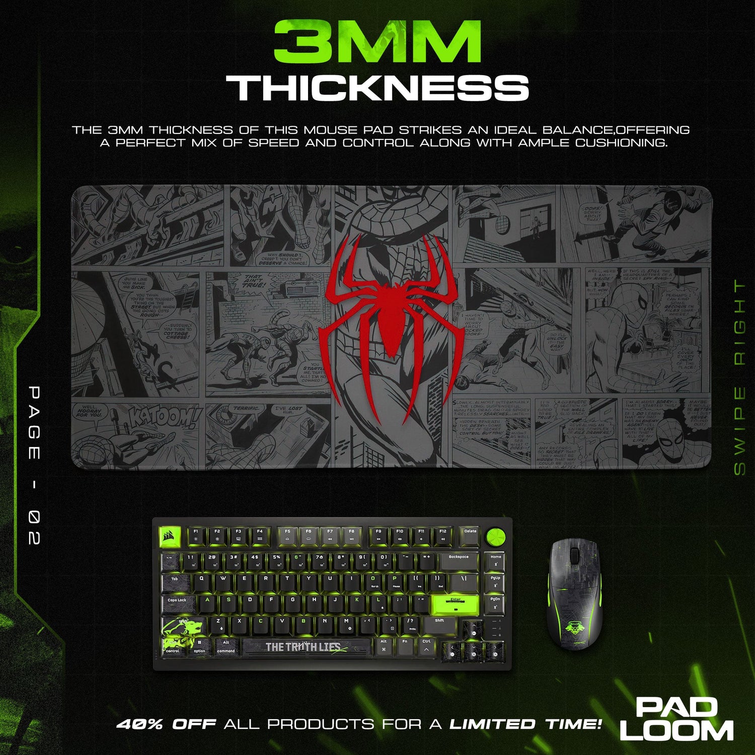 Spider-Man Comic Strip Mouse Pad, Heroic Gaming Desk Mat Padloom