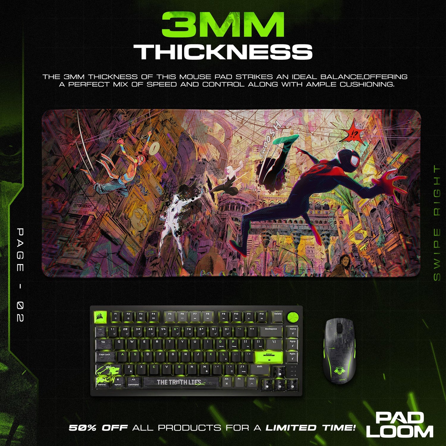 Spider-Man Miles Morales City Swing Mouse Pad, Cartoon Desk Mat Padloom