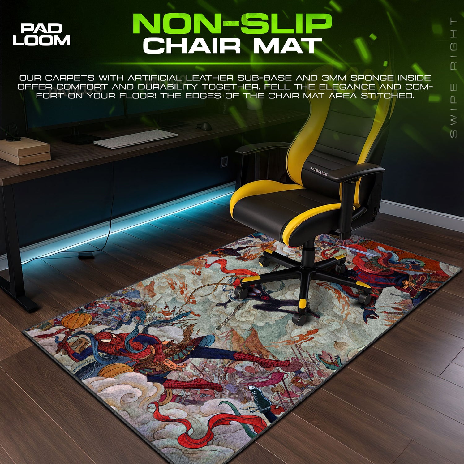 Spider desk mat showing full gaming artwork