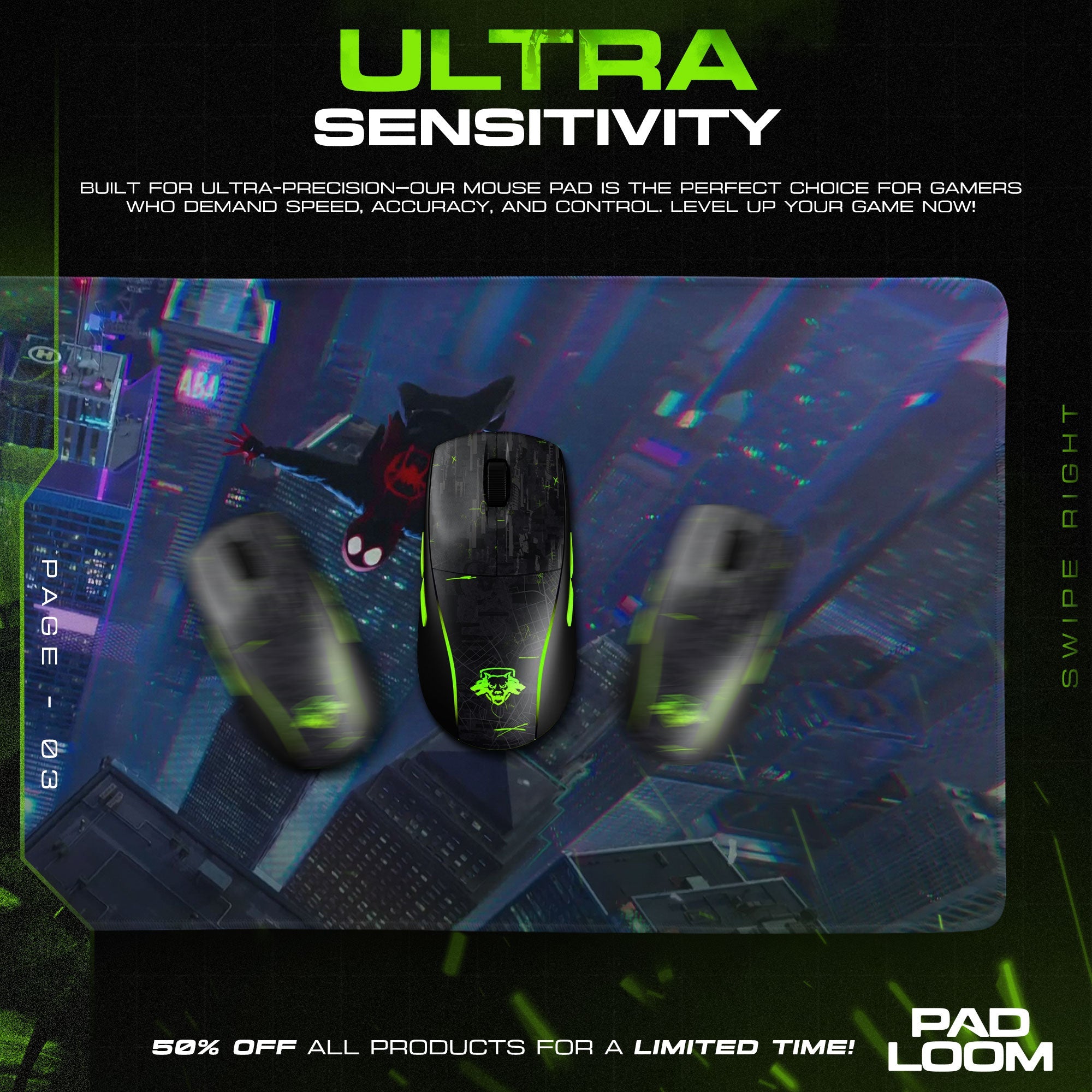 Spider-Verse City Dive Mouse Pad - Neon Skyline Gaming Desk Mat Padloom