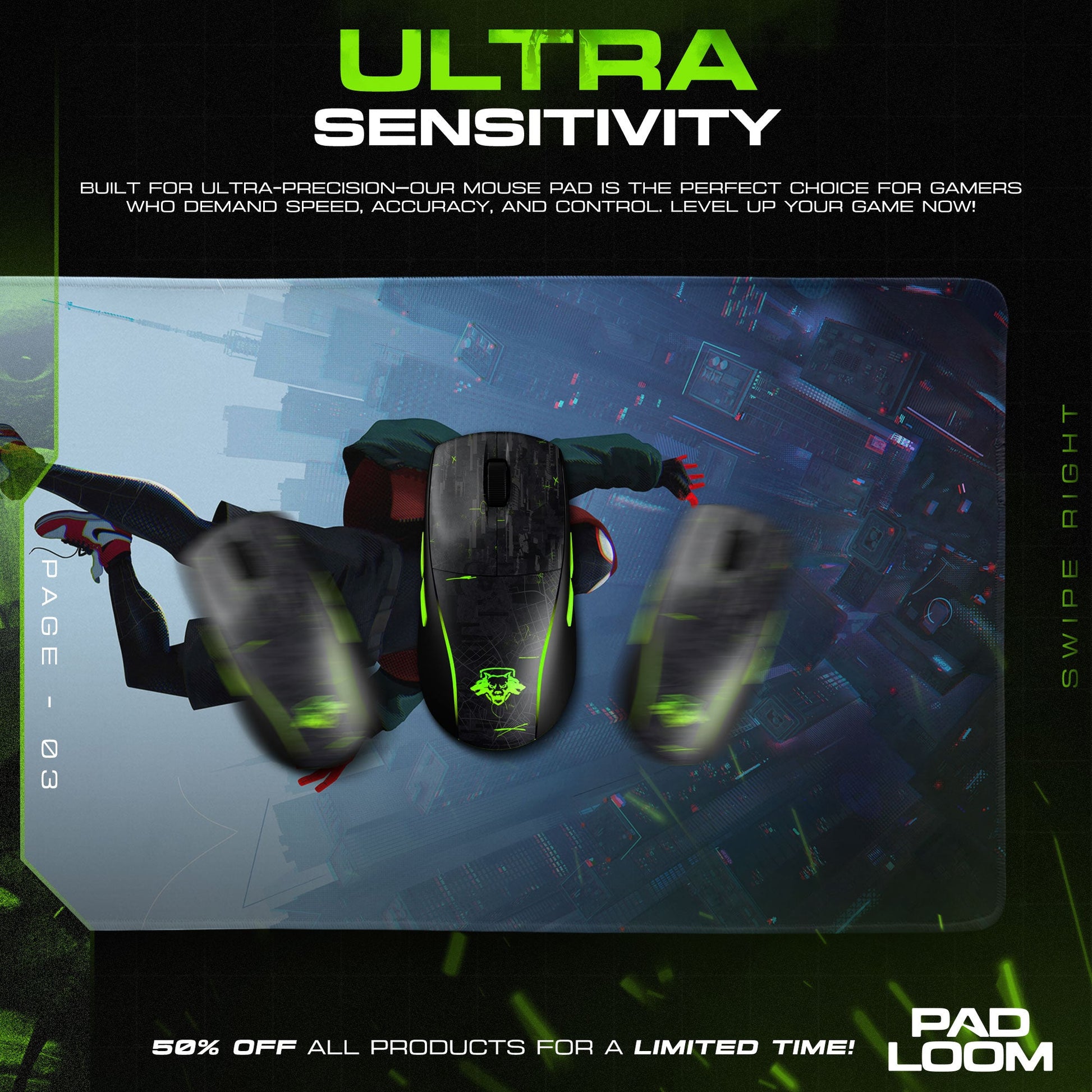 Spider-Verse Leap Mouse Pad - City Skyfall Gaming Desk Mat Padloom