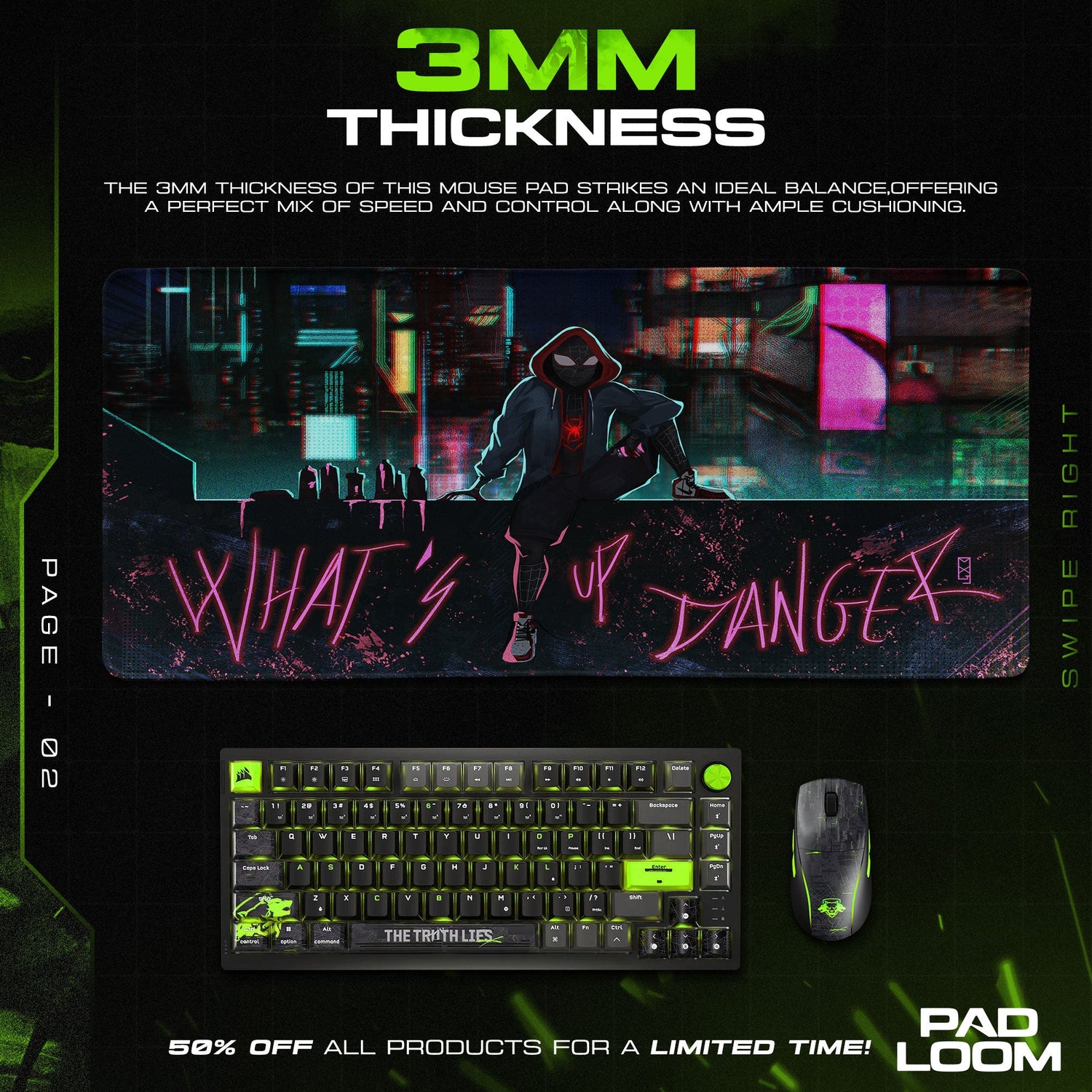 Spider-Man Miles Morales Mouse Pad, Neon City Gamer Desk Mat Padloom