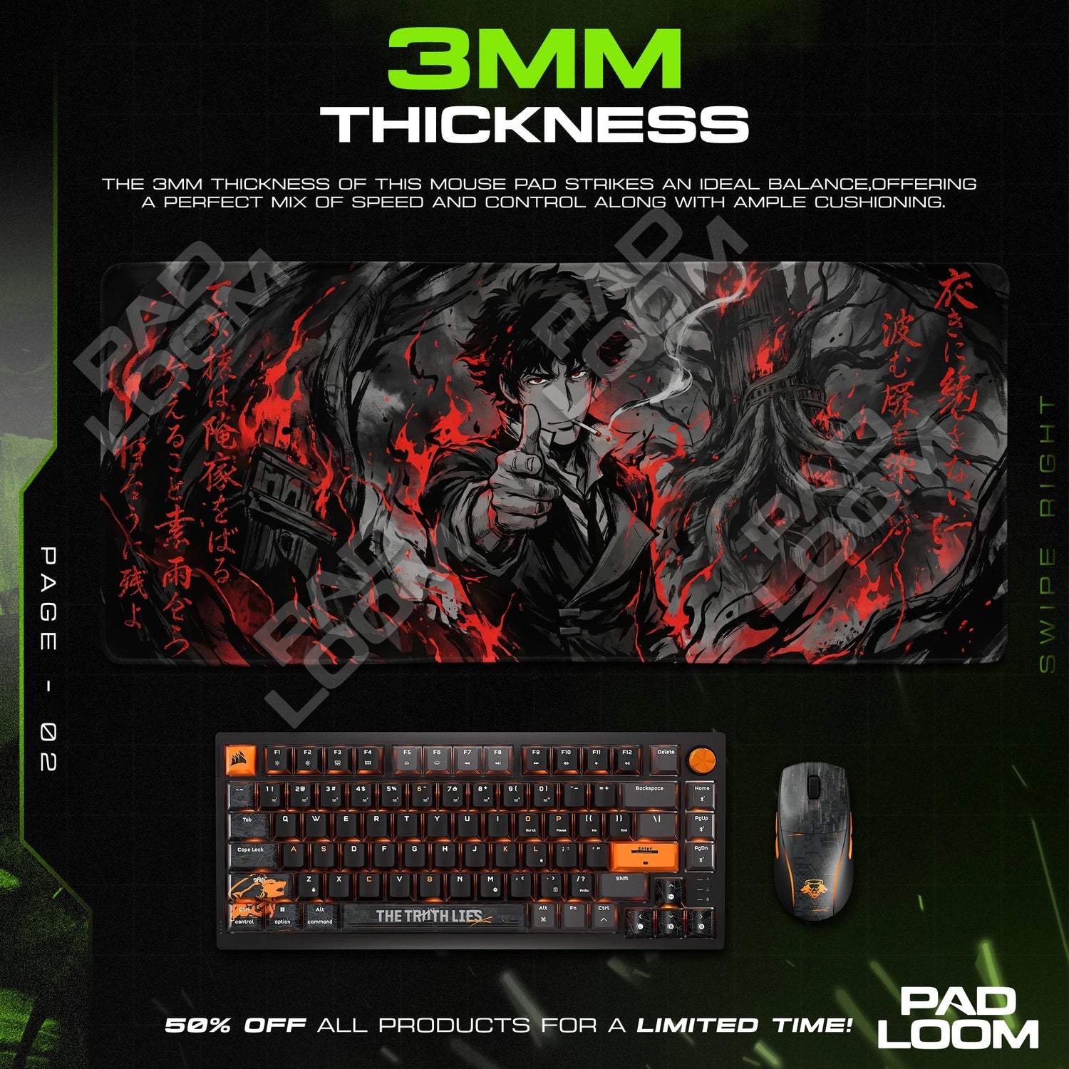 Spike Ash and Ember Mouse Pad - Cowboy Bebop Desk Mat