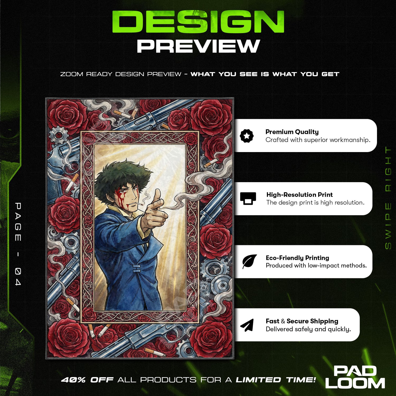 Spike Spiegel Bang Finale Rug - Cowboy Bebop Chair Mat