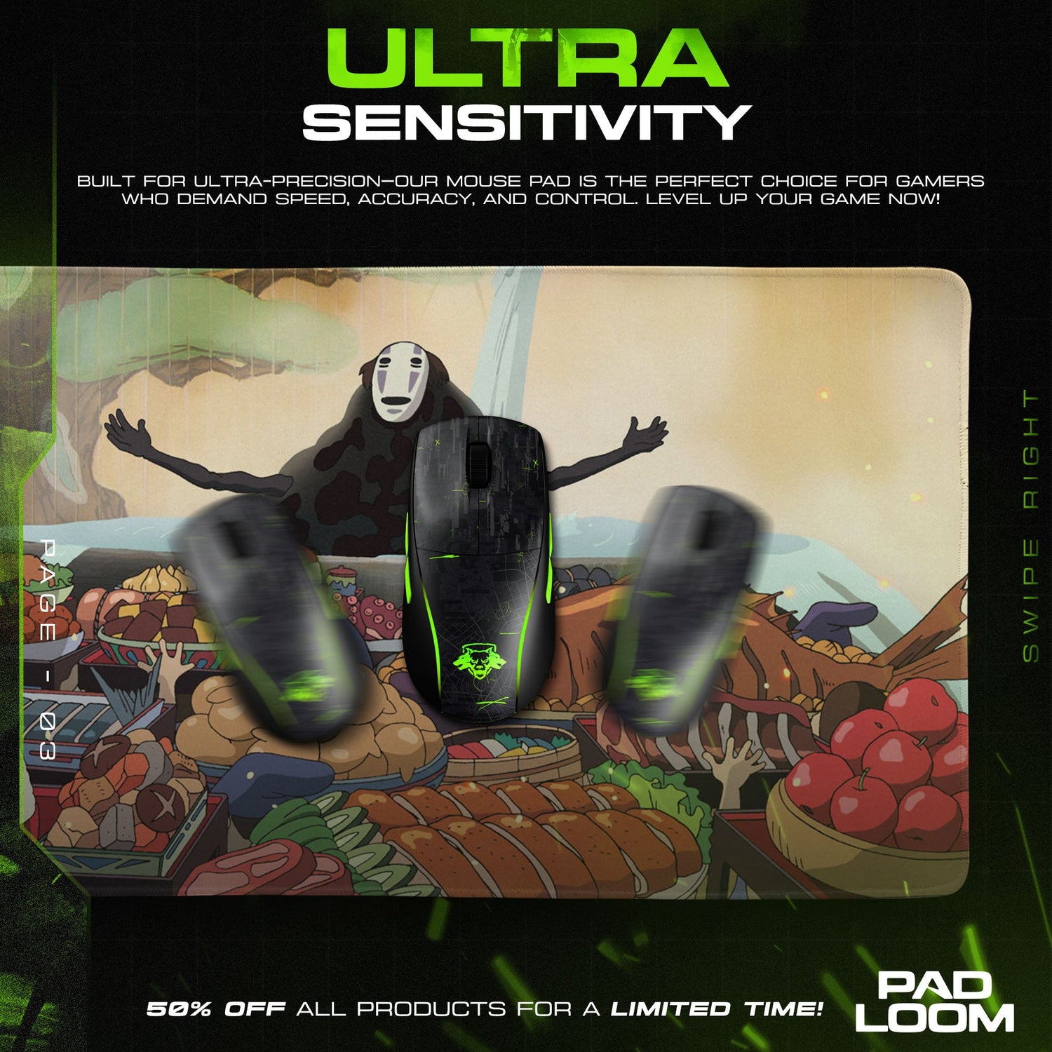 Spirited Away Mouse Pad, No Face Feast Gaming Desk Mat Padloom
