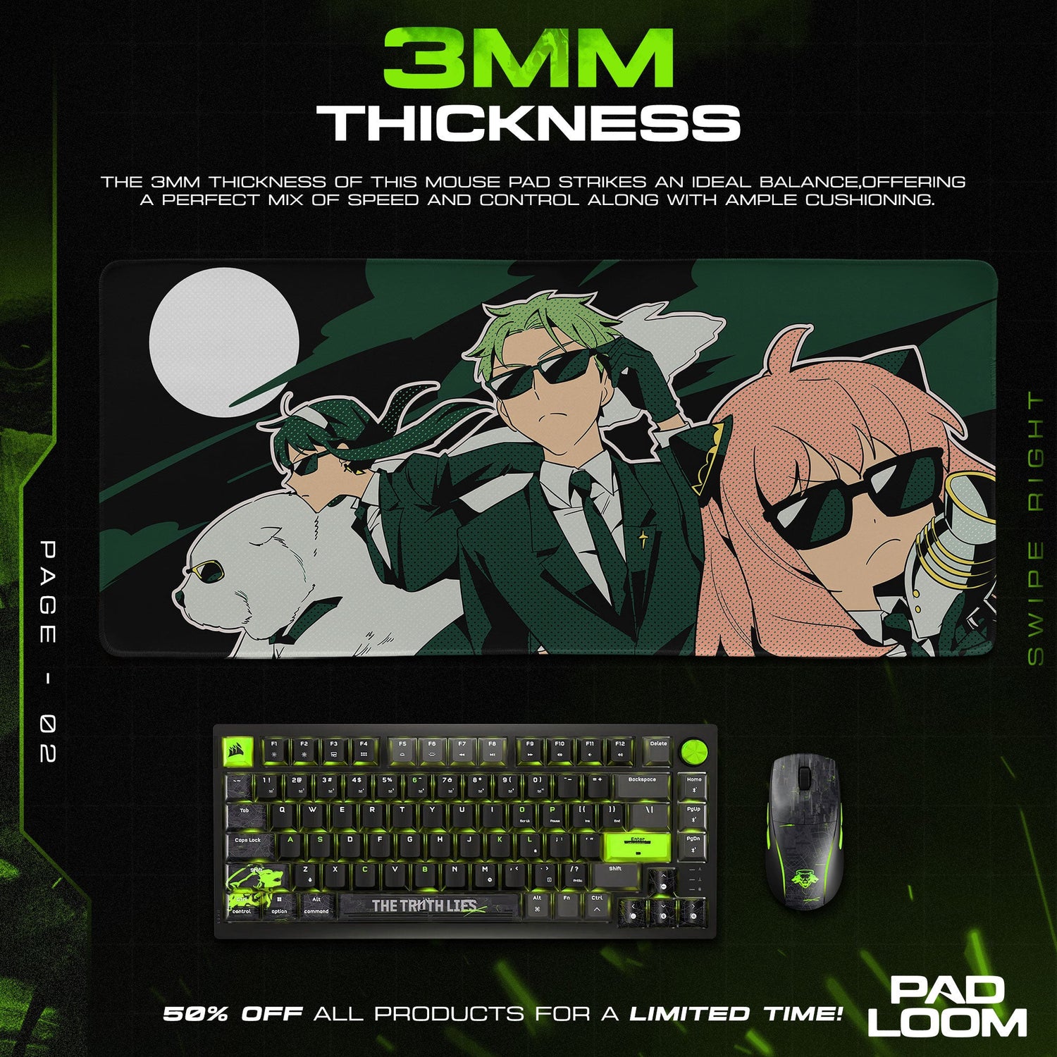 Spy x Family Cool Agents Mouse Pad, Anime Gaming Desk Mat Padloom