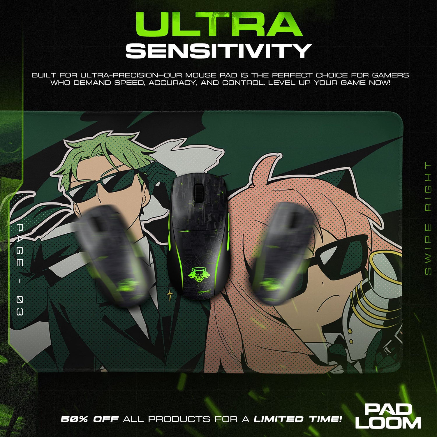 Spy x Family Cool Agents Mouse Pad, Anime Gaming Desk Mat Padloom