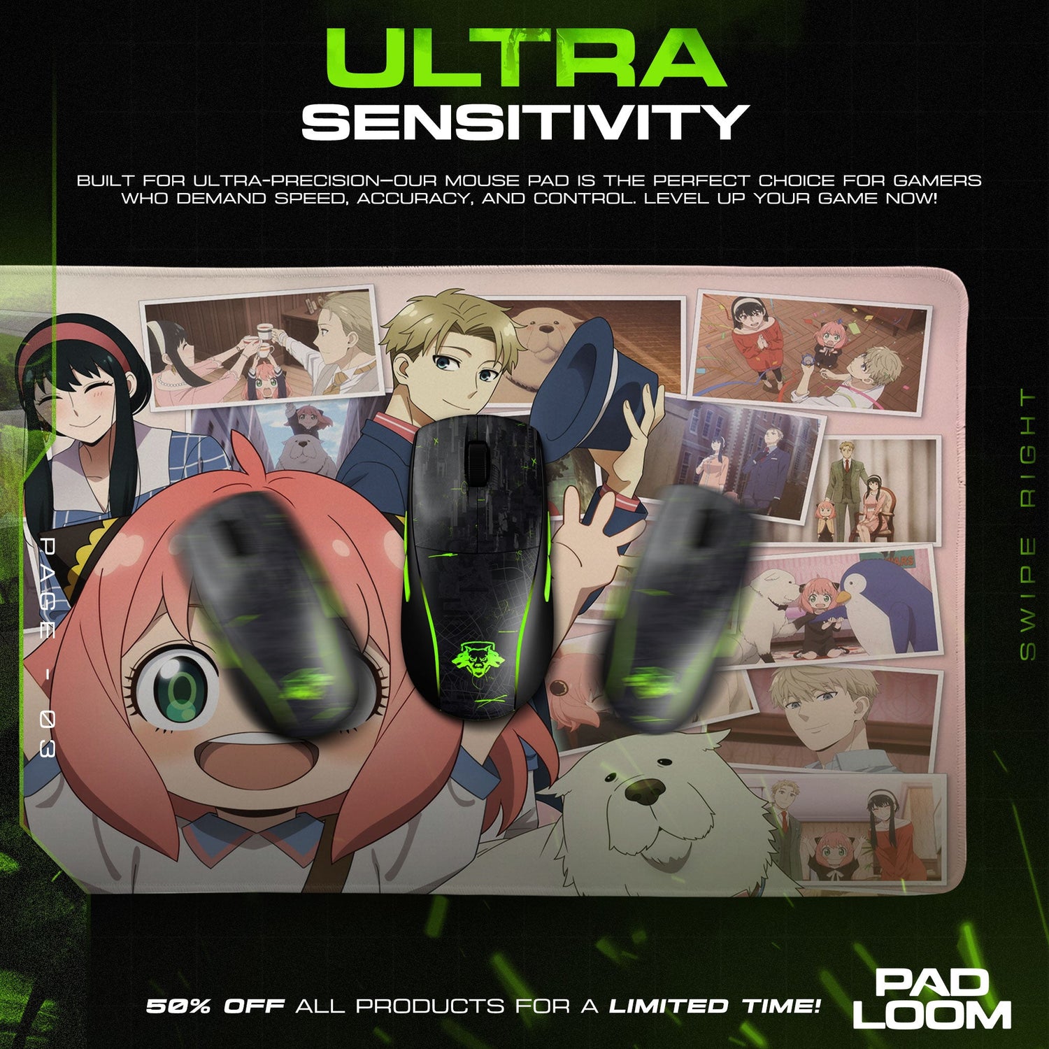 Spy x Family Mouse Pad, Anya Collage Gaming Desk Mat Padloom