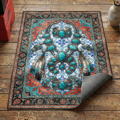 Squash Blossom Turquoise Rug — Western Jewelry Area Rug