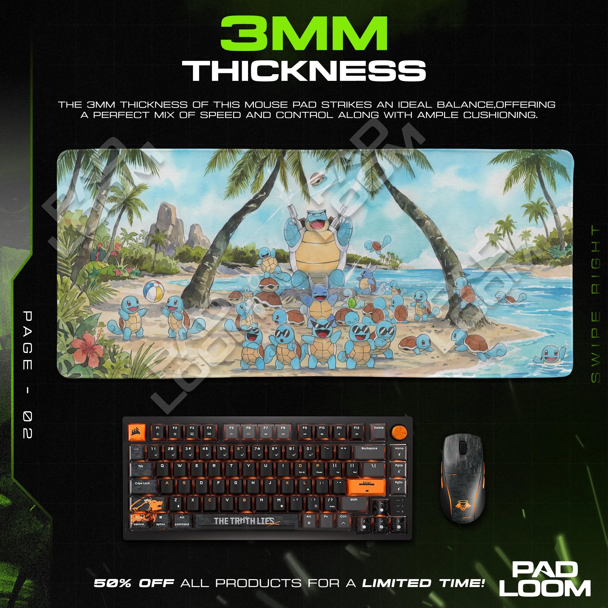 Squirtle Beach Party Mouse Pad - Pokemon Desk Mat