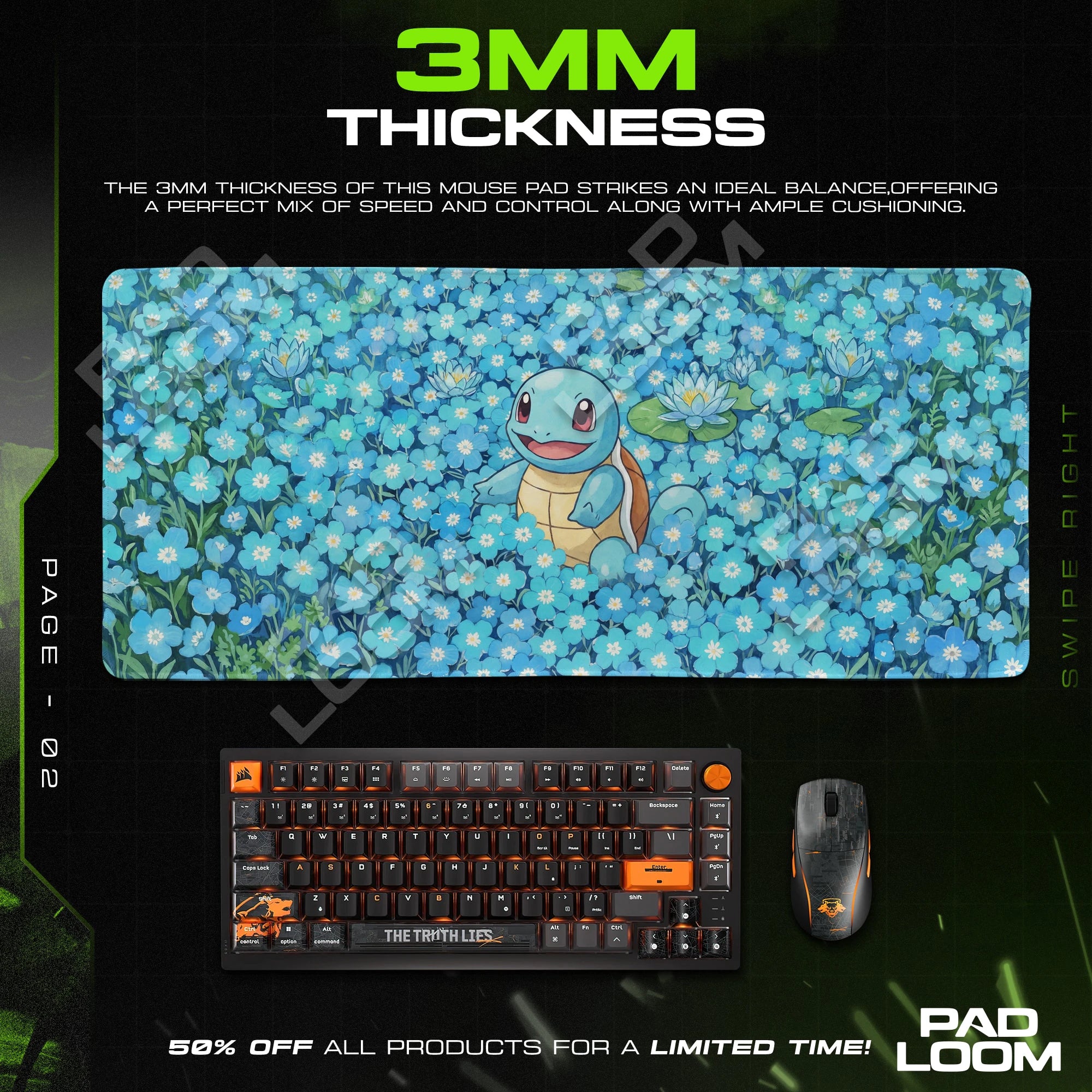 Squirtle Forget-Me-Not Mouse Pad - Pokémon Desk Mat