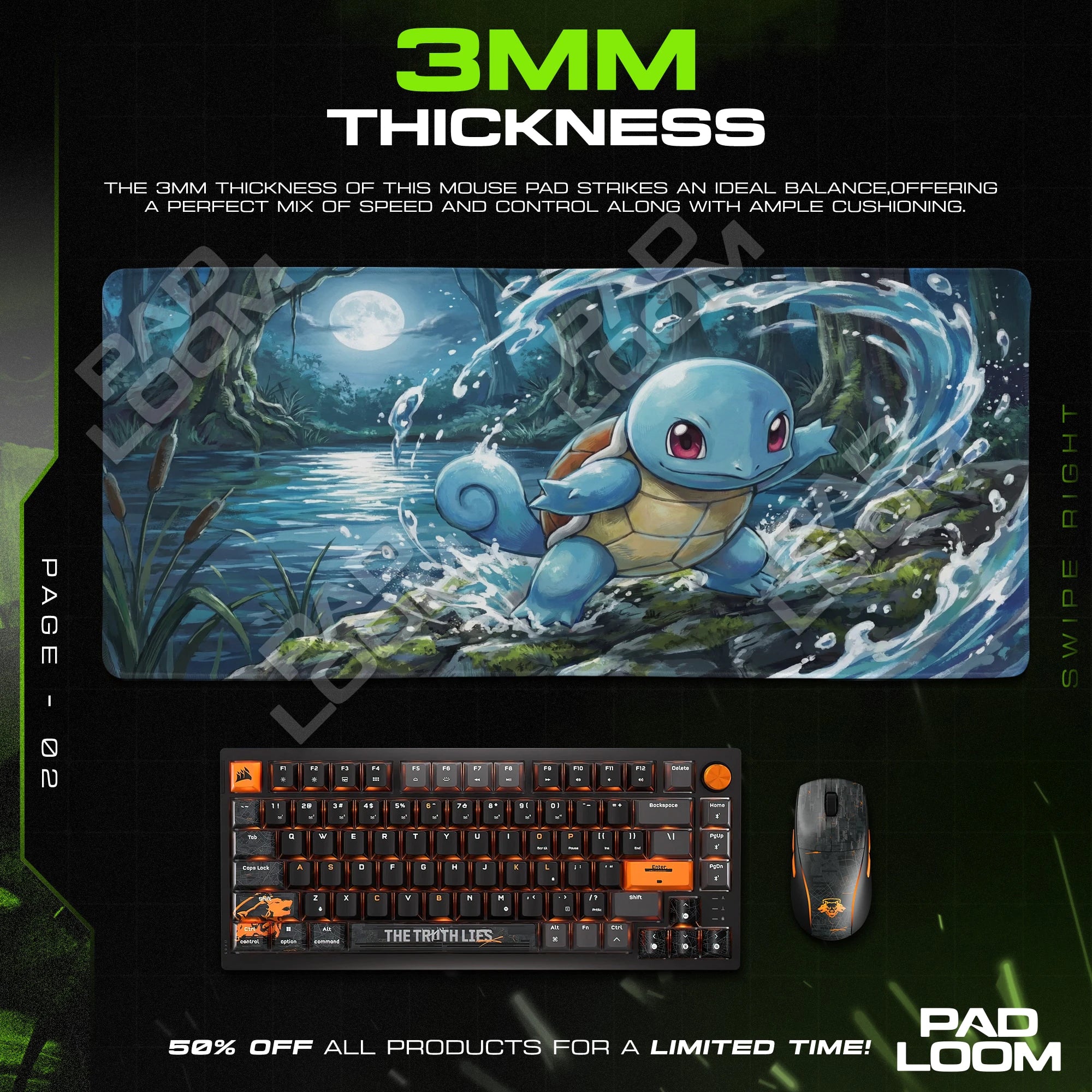 Squirtle Moonlit Splash Mouse Pad - Pokémon Desk Mat