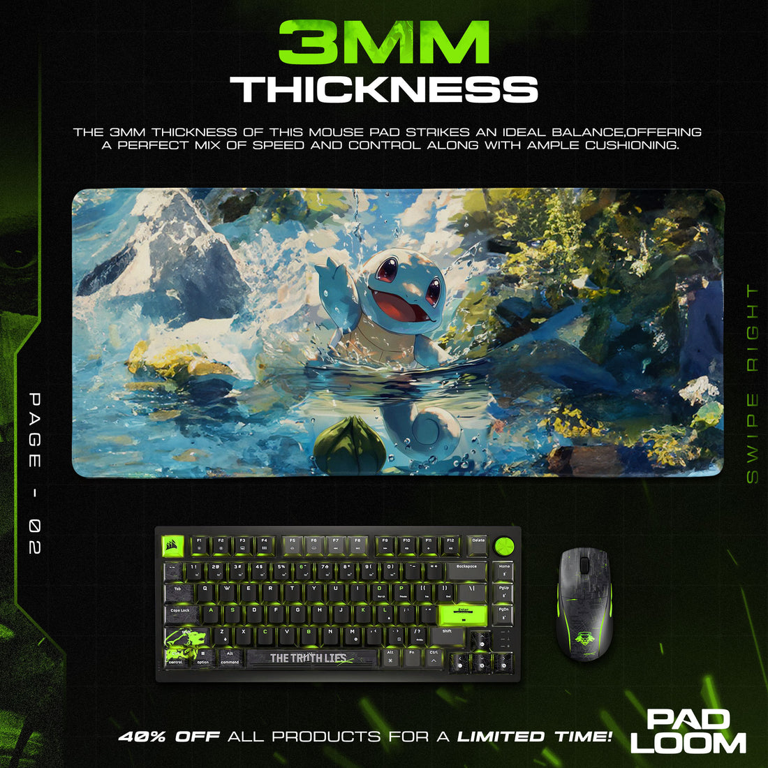 Squirtle River Jump Mauspad, Pokémon Gaming Schreibtischmatte