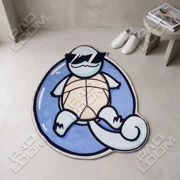 Squirtle shaped area rug, die-cut anime bedroom rug