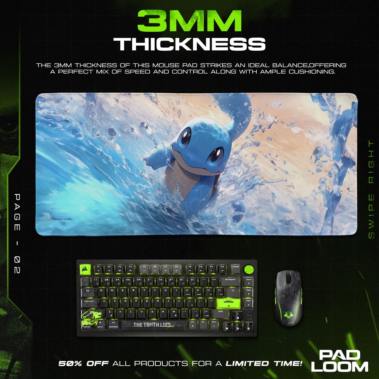 Squirtle Splash Mouse Pad, Pokémon Gaming Desk Mat Padloom