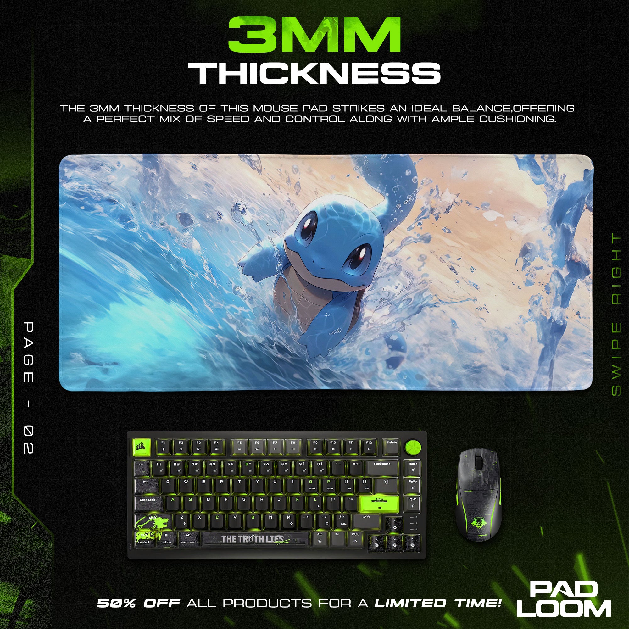 Squirtle Splash Mouse Pad, Pokémon Gaming Desk Mat