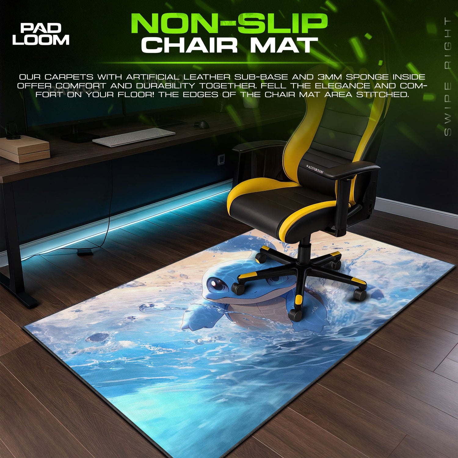 Squirtle Splash Mouse Pad, Pokémon Gaming Desk Mat Padloom
