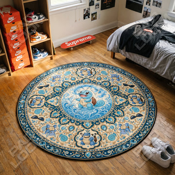 Squirtle Splashing Pokemon round rug on a bedroom floor - Pokemon chair mat