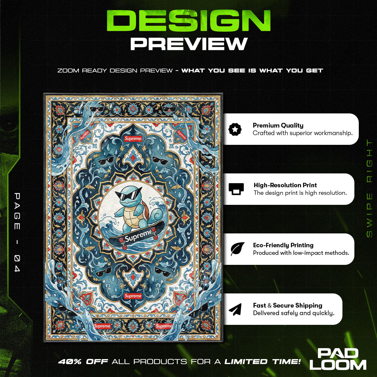 Supreme Squirtle Skate Rug - Streetwear Floor Mat