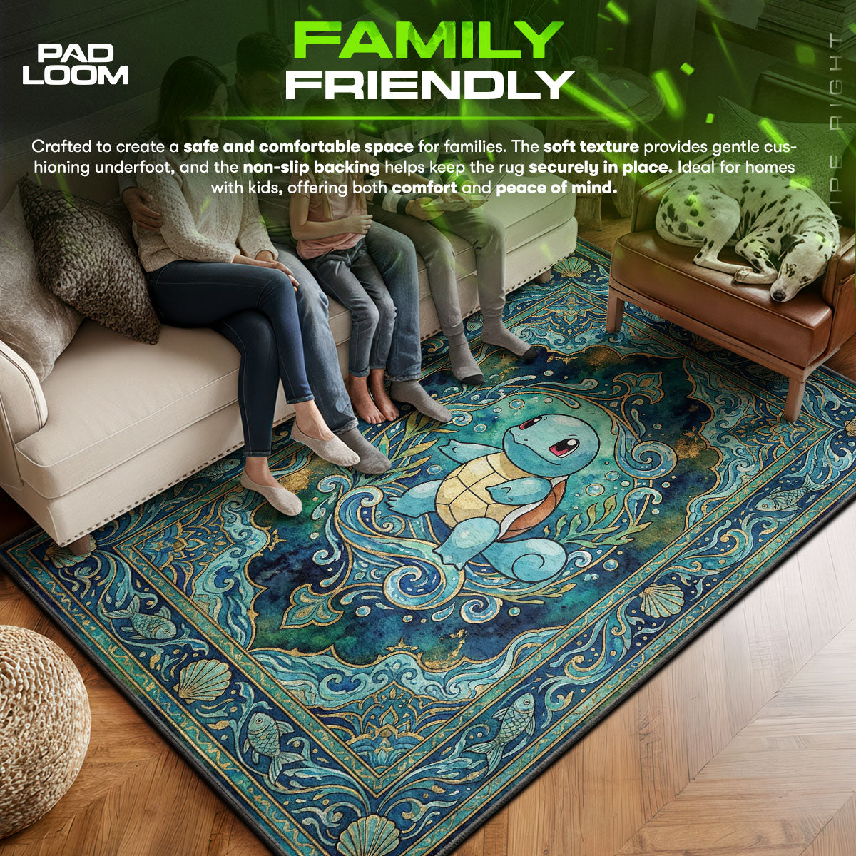 Squirtle area rug showing full Pokemon artwork