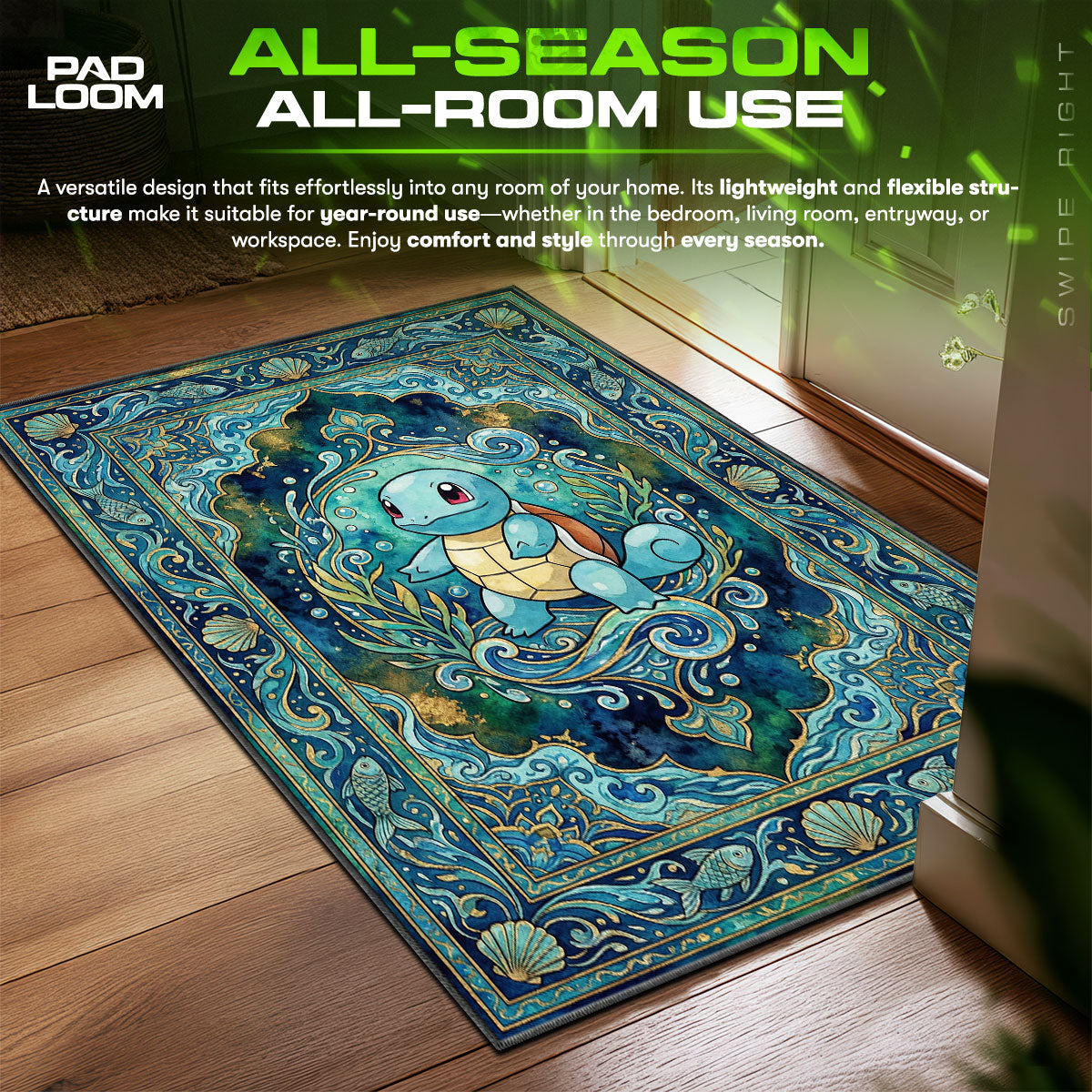 Squirtle Ocean Waves Chair fan rug — premium quality print