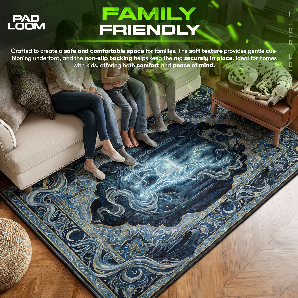 Stag area rug showing full home decor artwork