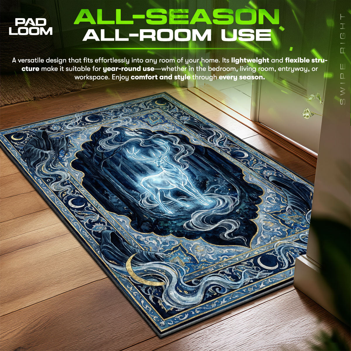 Stag Patronus Mystical Forest Harry Potter Room fan rug — premium quality print