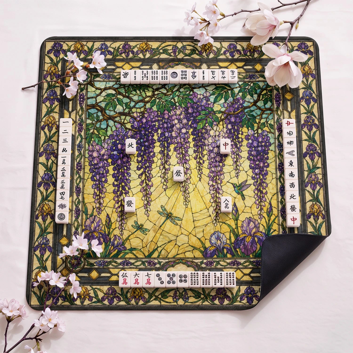 Stained Glass Wisteria Mahjong Mat - Mah Jongg Mat
