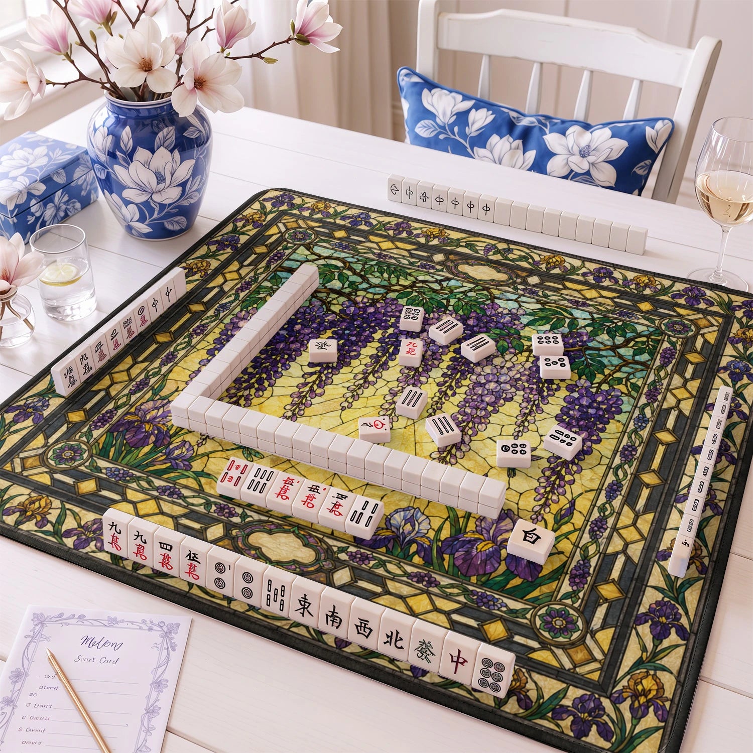 Stained Glass Wisteria Mahjong Mat - Mah Jongg Mat