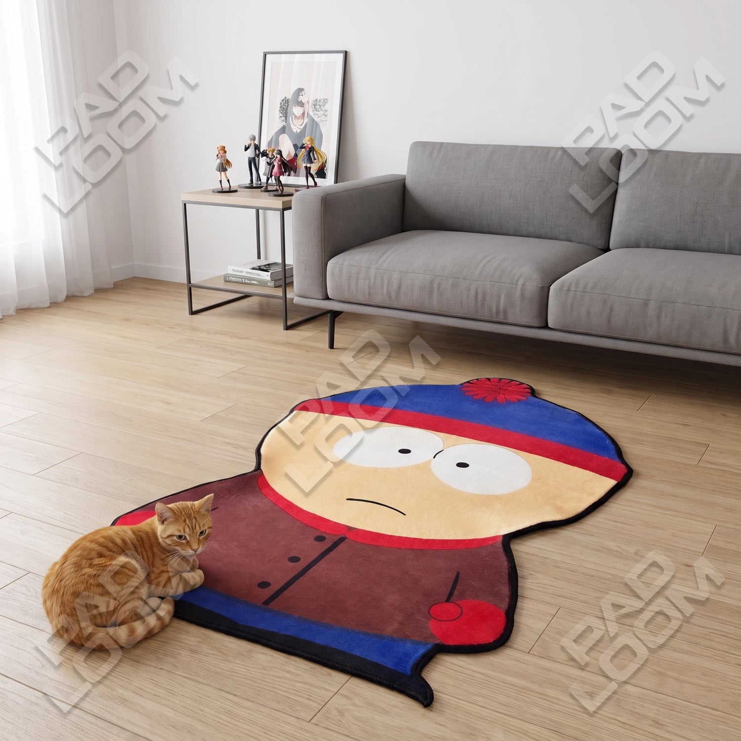 Stan Marsh shaped rug shown in a room setting
