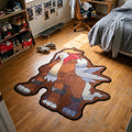 Standing Entei shaped rug on a hardwood bedroom floor