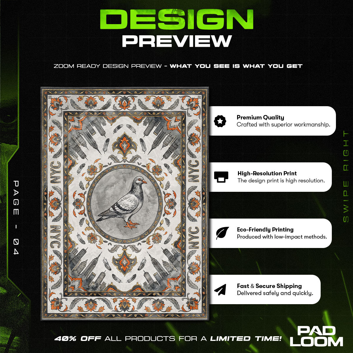 Floor character design printed on rug