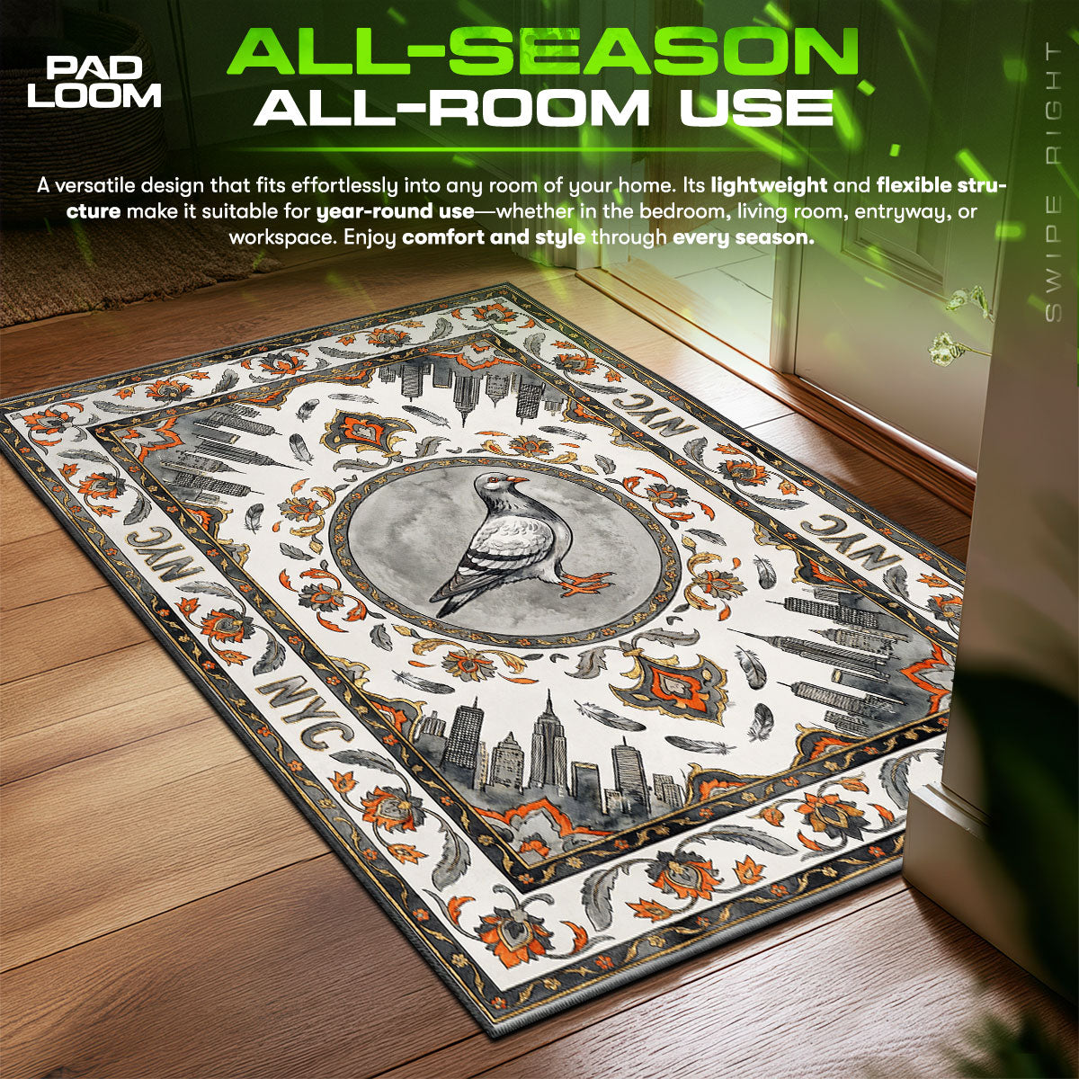 Staple Pigeon NYC Skyline Streetwear Culture Floor fan rug — premium quality print