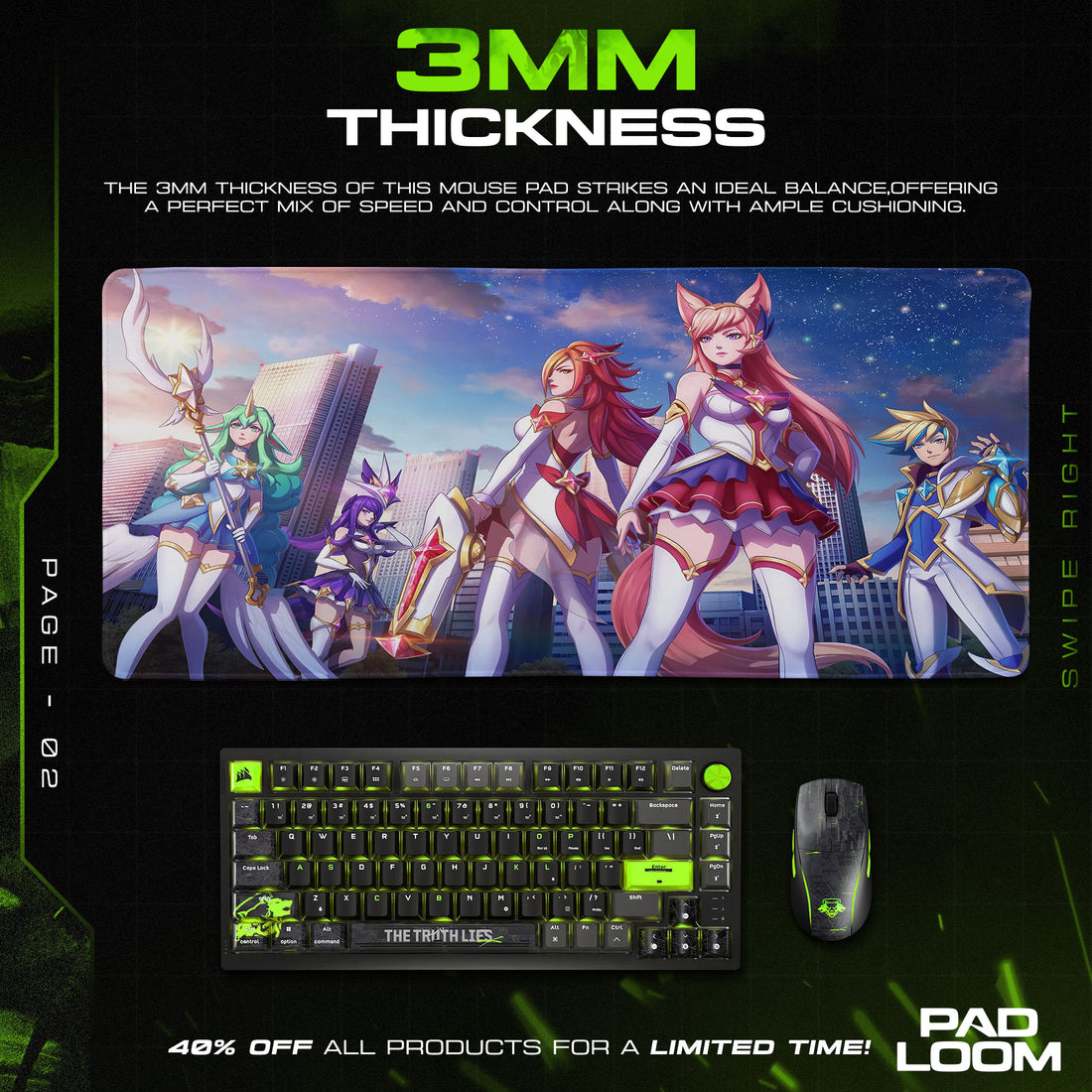 Star Guardian Cityscape Mouse Pad, League Heroic Team Gaming Desk Mat