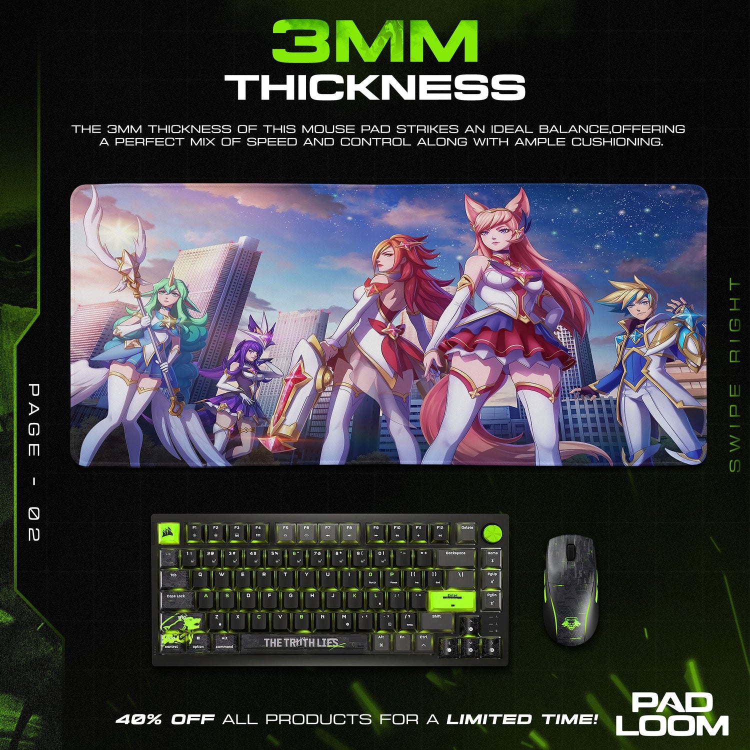 Star Guardian Cityscape Mouse Pad, League Heroic Team Gaming Desk Mat Padloom