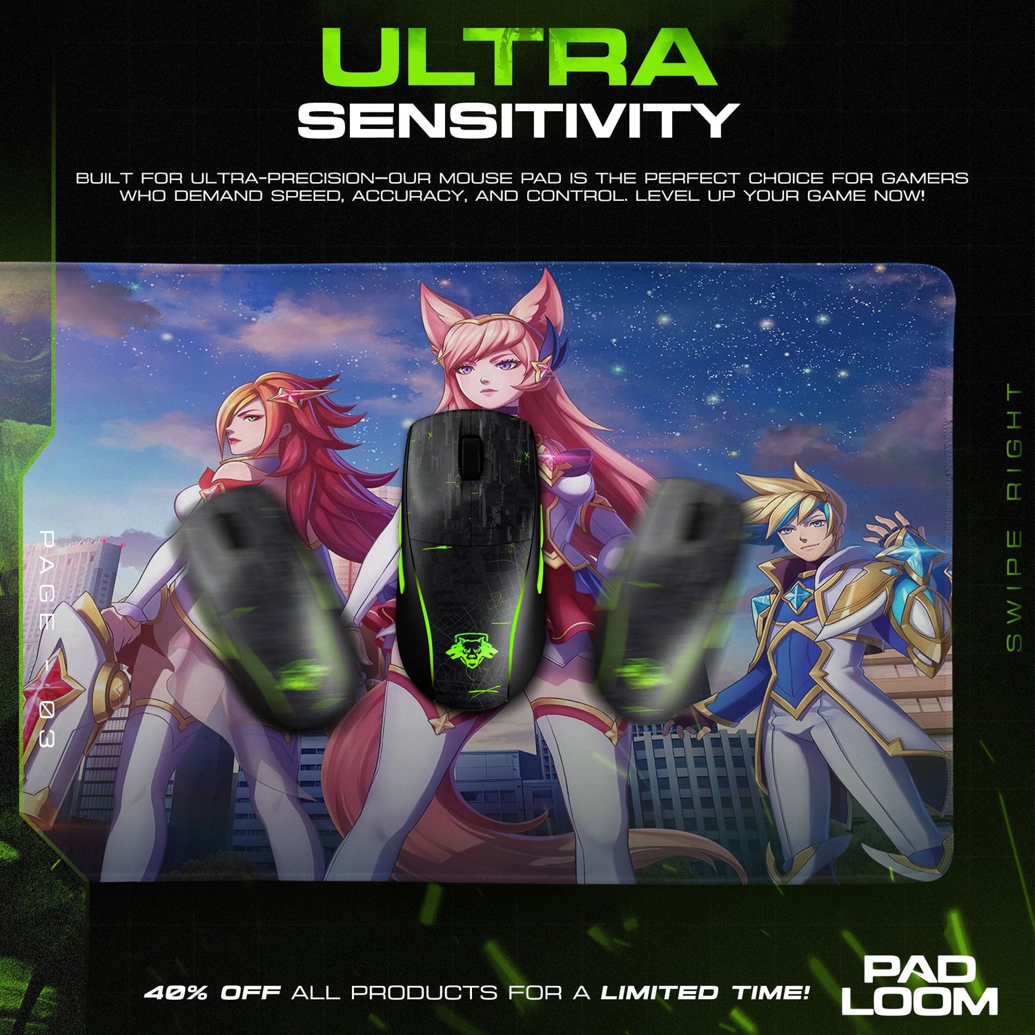 Star Guardian Cityscape Mouse Pad, League Heroic Team Gaming Desk Mat Padloom